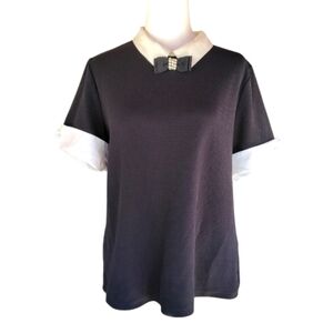 Karl Lagerfeld Classic White Trim Pearl Accents Blouse Size Large